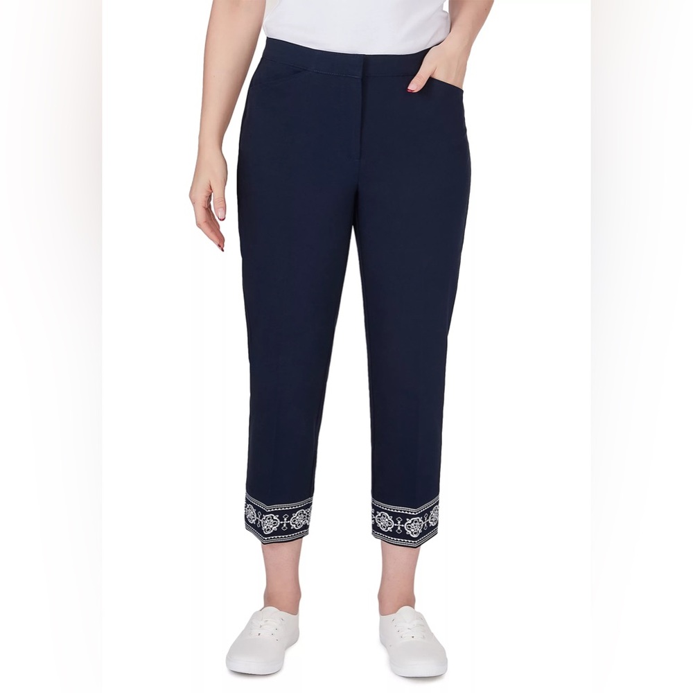 Ruby Rd. Women’s Navy Pants with Embroidered Hem